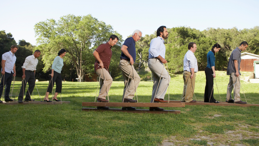 A group of colleagues participating in a team-building activity